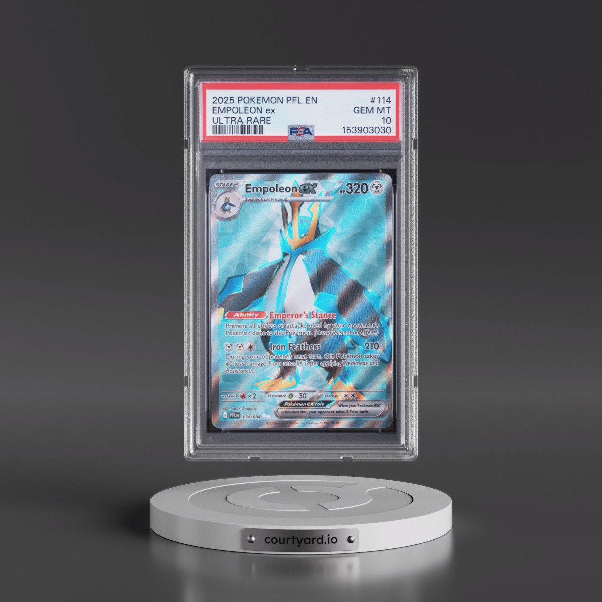 2025 Pokémon Pfl EN-Phantasmal Flames #114 Empoleon EX - Holo Ultra Rare (PSA 10 GEM MINT)