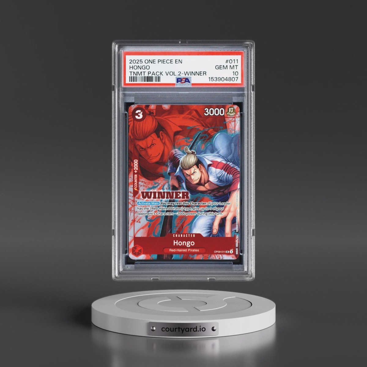 2025 One Piece Tournament Pack Vol.2 #011 Hongo - Winner (PSA 10 GEM MINT)