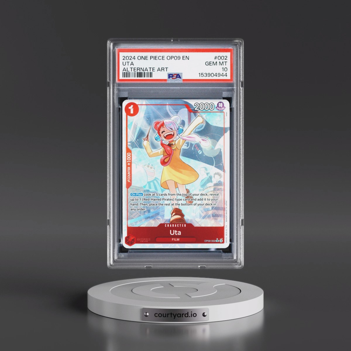 2024 One Piece OP09-Emperors in the New World #002 Uta - Alternate Art (PSA 10 GEM MINT)