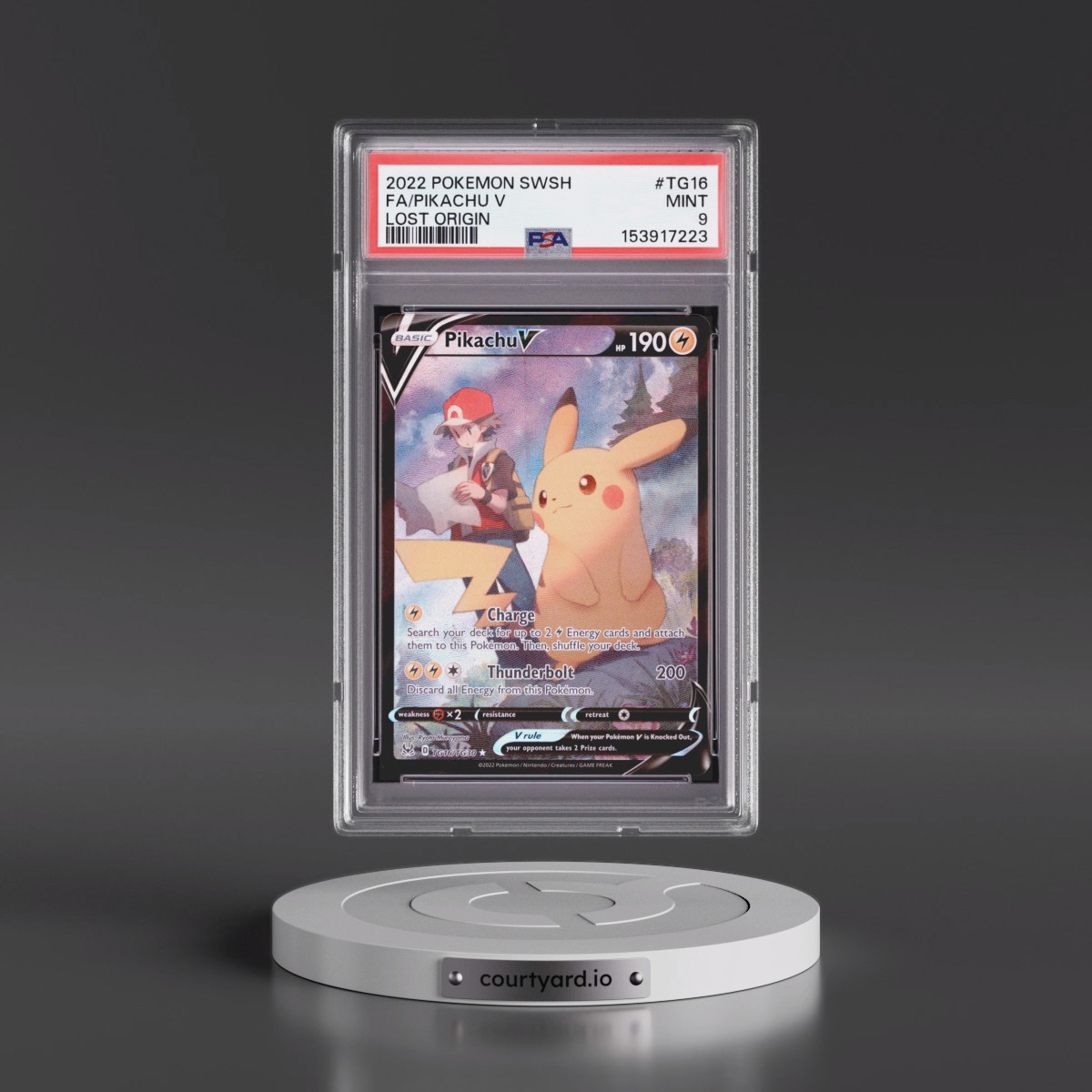 2022 Pokémon Sword & Shield Lost Origin #TG16 Pikachu V - Holo Full Art (PSA 9 MINT)