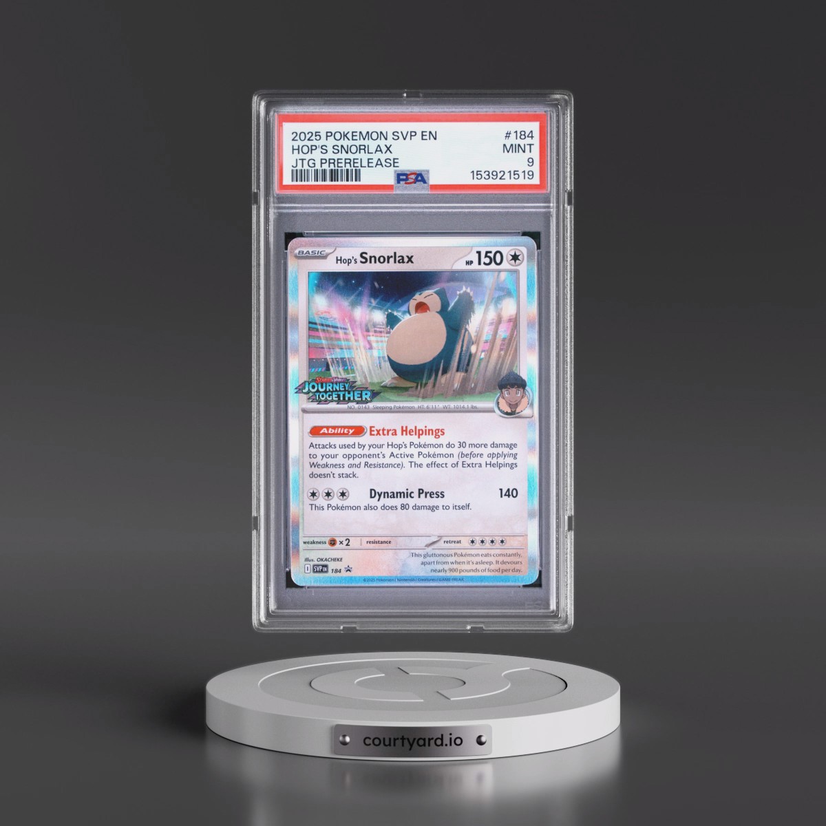 2025 Pokémon Svp EN-SV Black Star Promo #184 Hop's Snorlax - Journey Together Prerelease (PSA 9 MINT)
