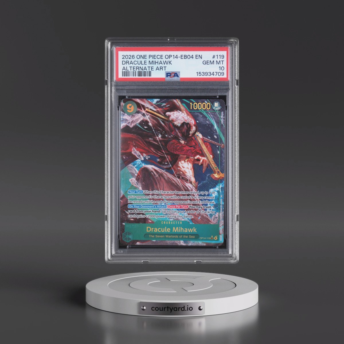 2026 One Piece OP14-EB04-the Azure Sea's Seven #119 Dracule Mihawk - Alternate Art (PSA 10 GEM MINT)