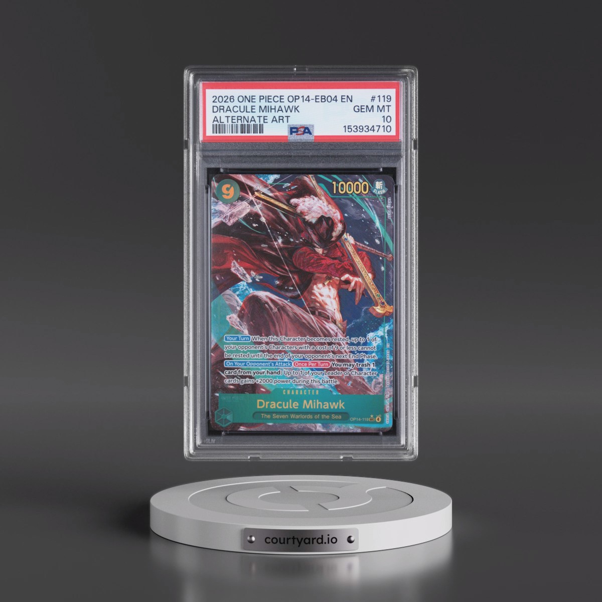 2026 One Piece OP14-EB04-the Azure Sea's Seven #119 Dracule Mihawk - Alternate Art (PSA 10 GEM MINT)