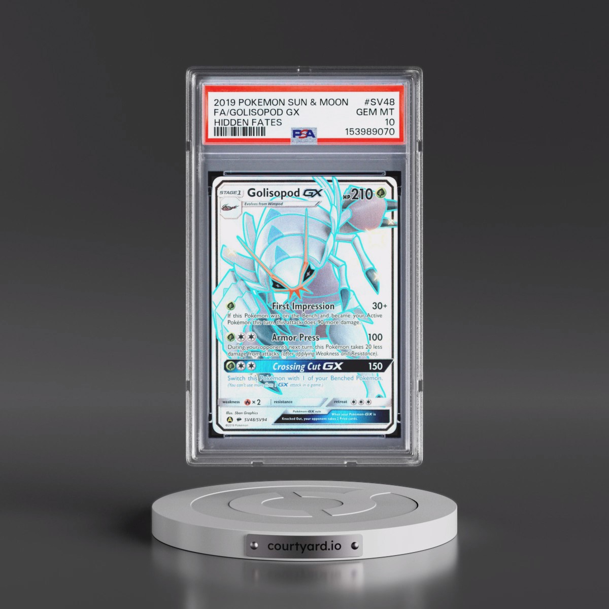 2019 Pokémon Sun & Moon Hidden Fates #SV48 Golisopod GX - Holo Full Art (PSA 10 GEM MINT)
