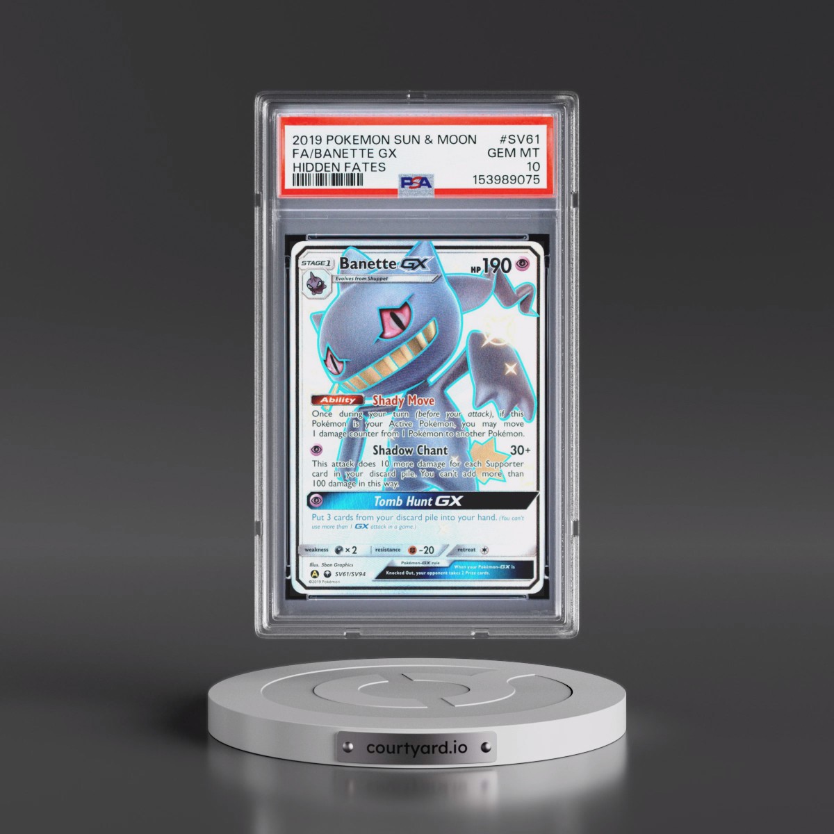 2019 Pokémon Sun & Moon Hidden Fates #SV61 Banette GX - Holo Full Art (PSA 10 GEM MINT)