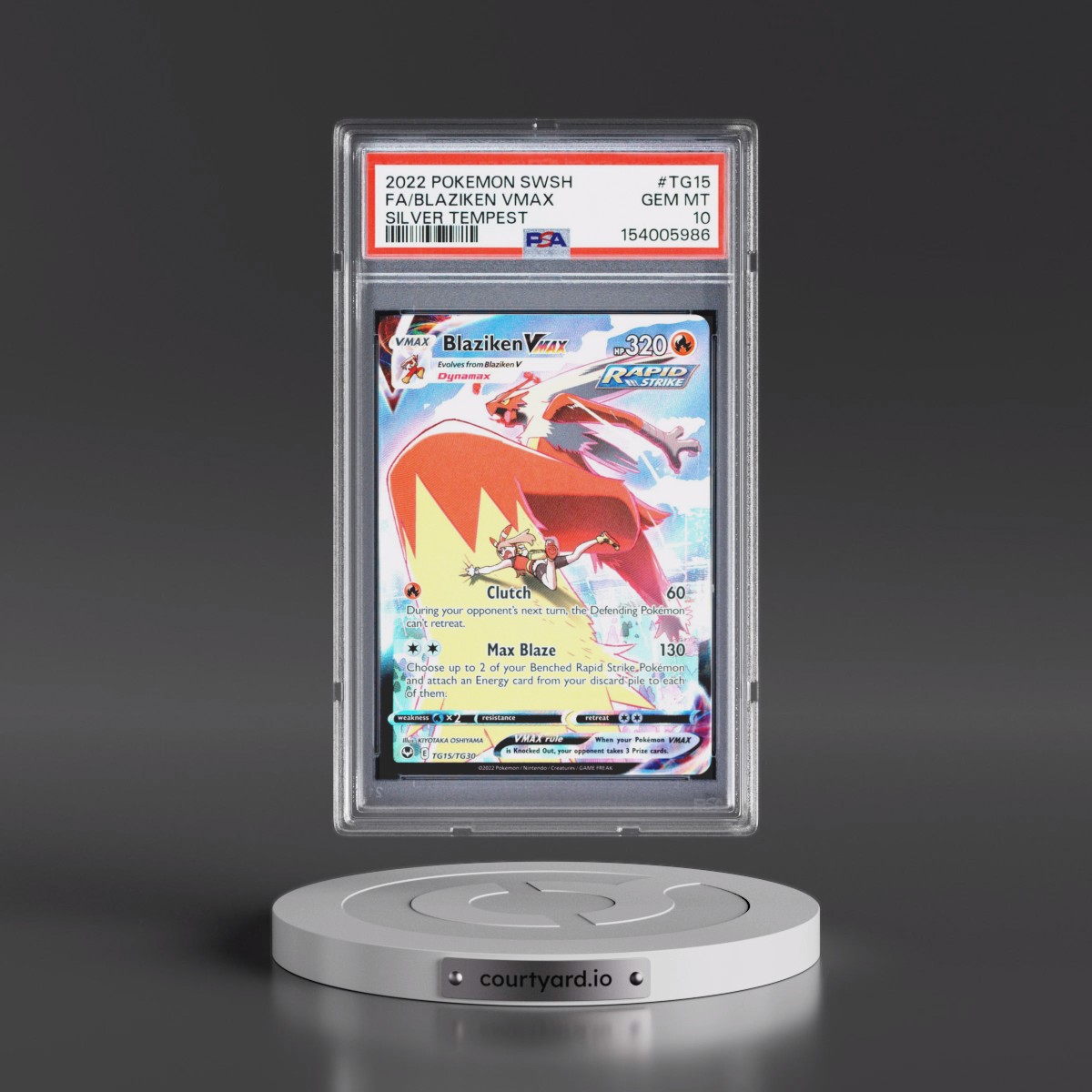 2022 Pokémon Sword & Shield Silver Tempest #TG15 Blaziken Vmax - Full Art (PSA 10 GEM MINT)