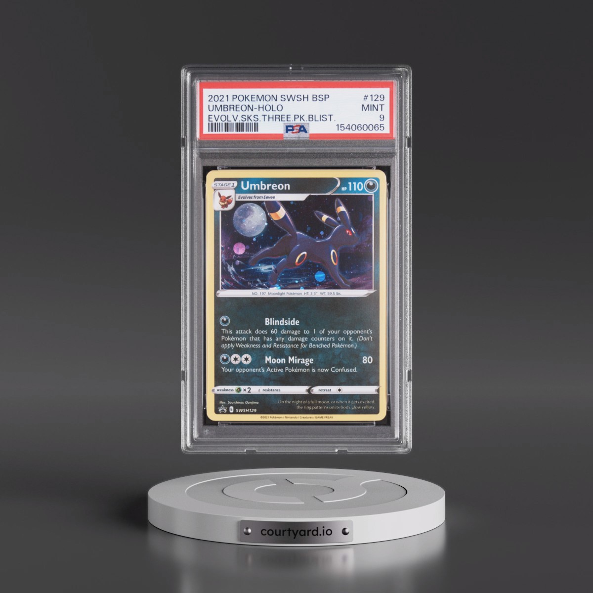 2021 Pokémon Swsh Black Star Promo #129 Umbreon - Holo Evolving Skies Three Pack Blisters (PSA 9 MINT)