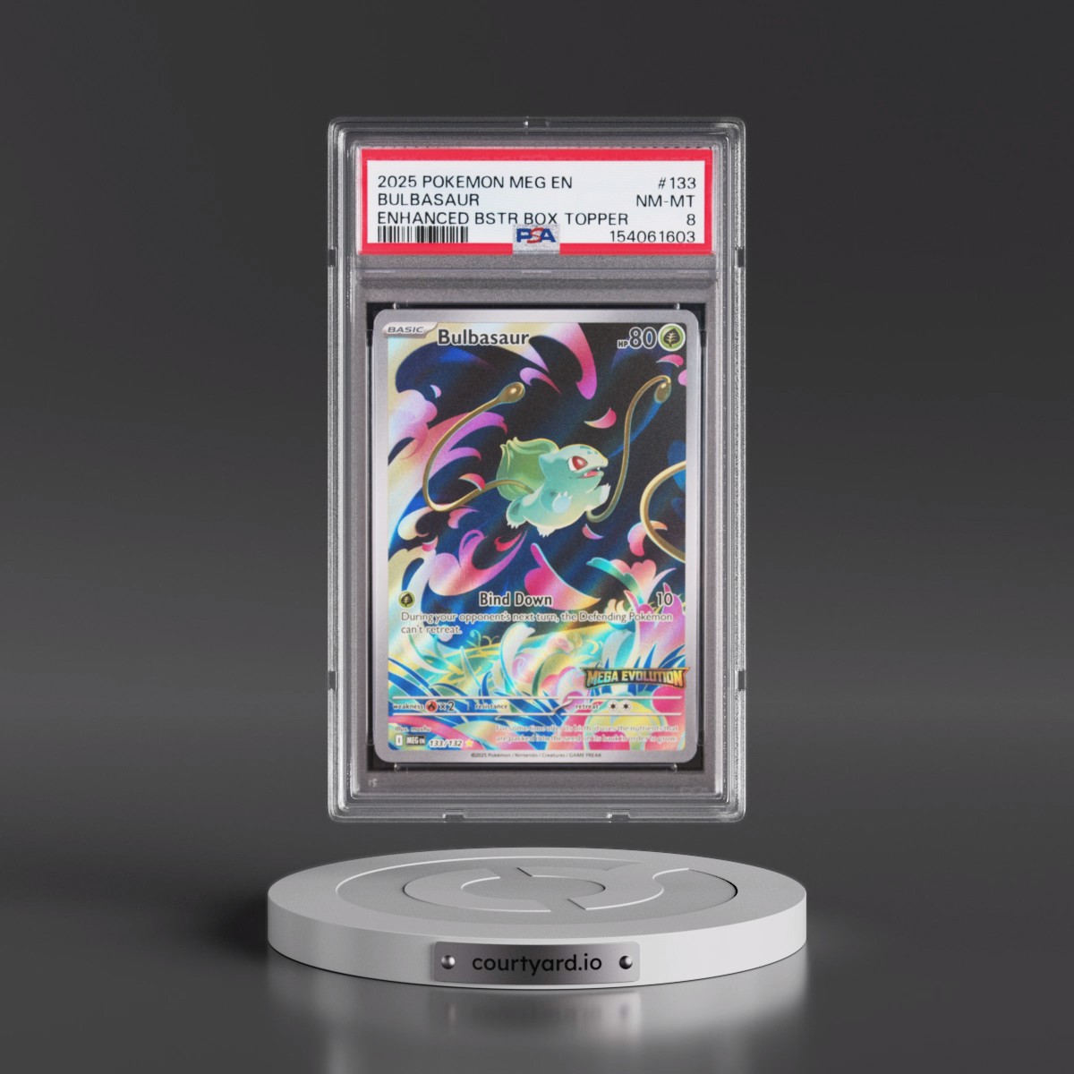 2025 Pokémon Meg EN-Mega Evolution #133 Bulbasaur - Enhanced Booster Box Topper (PSA 8 NM-MT)