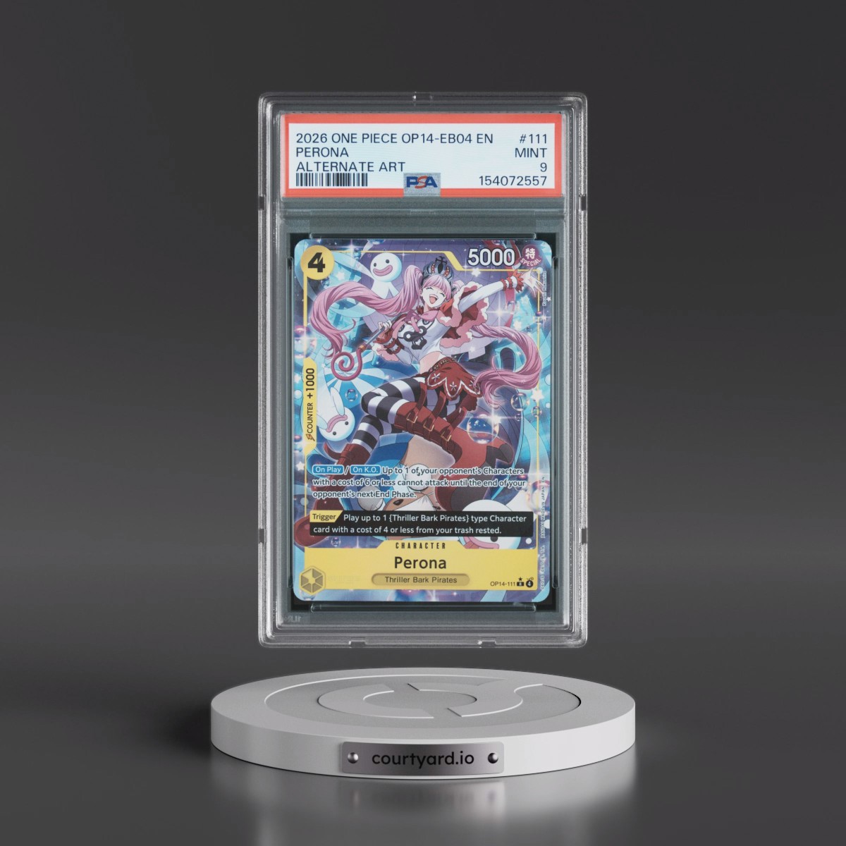 2026 One Piece OP14-EB04-the Azure Sea's Seven #111 Perona - Alternate Art (PSA 9 MINT)