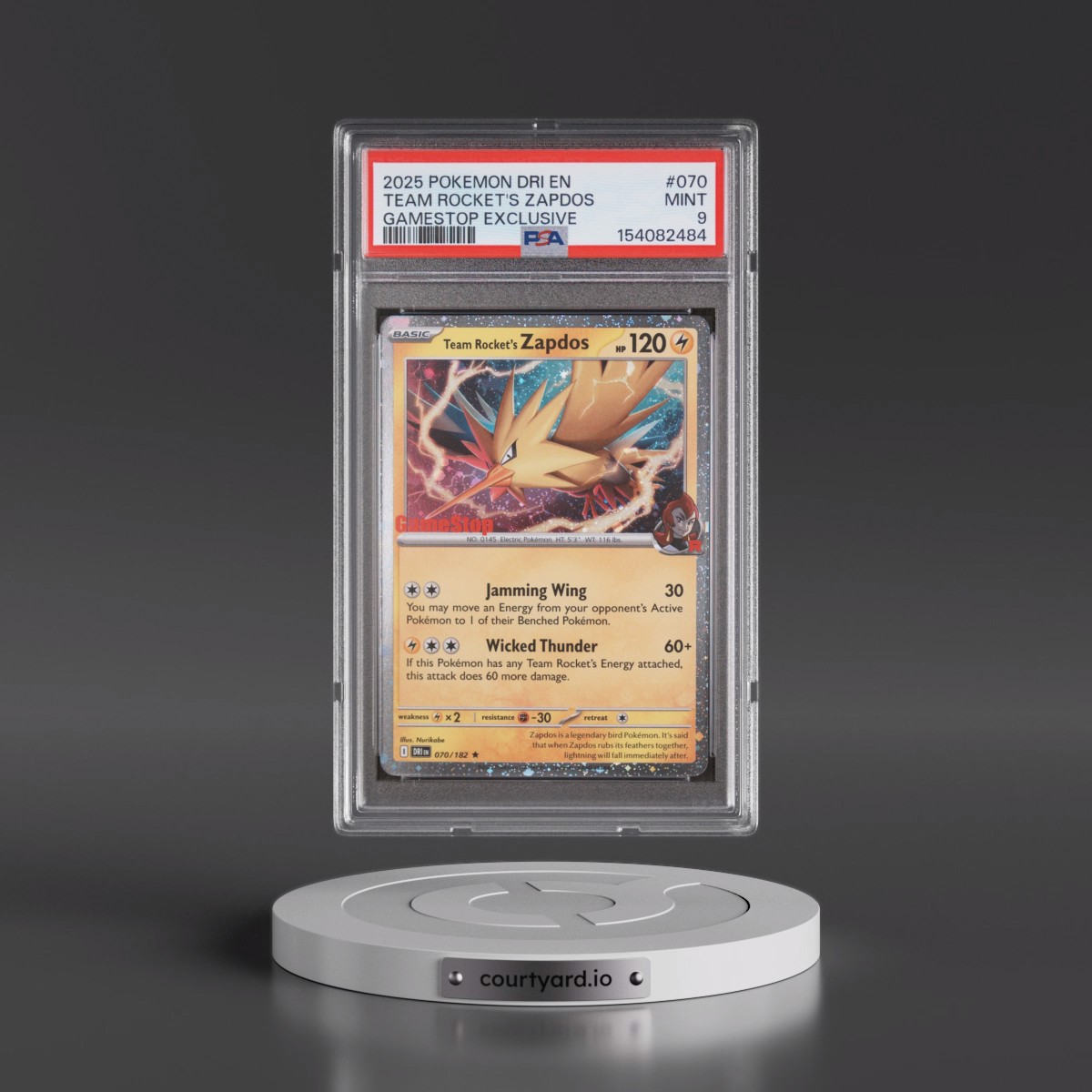 2025 Pokémon Dri EN-Destined Rivals #070 Team Rocket's Zapdos - Gamestop Exclusive (PSA 9 MINT)