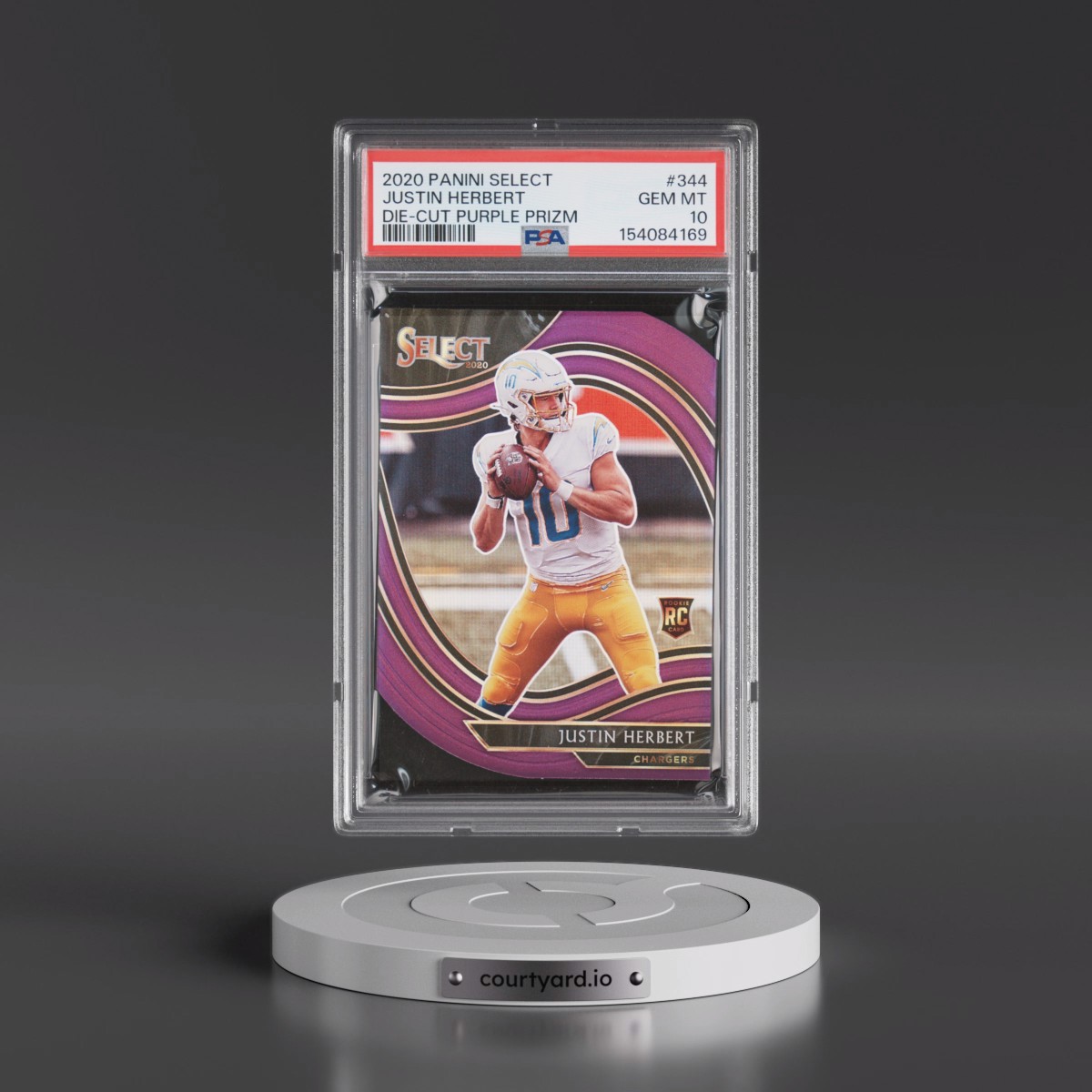 2020 Panini Select Justin Herbert - Die-Cut Purple Prizm #344 PSA 10