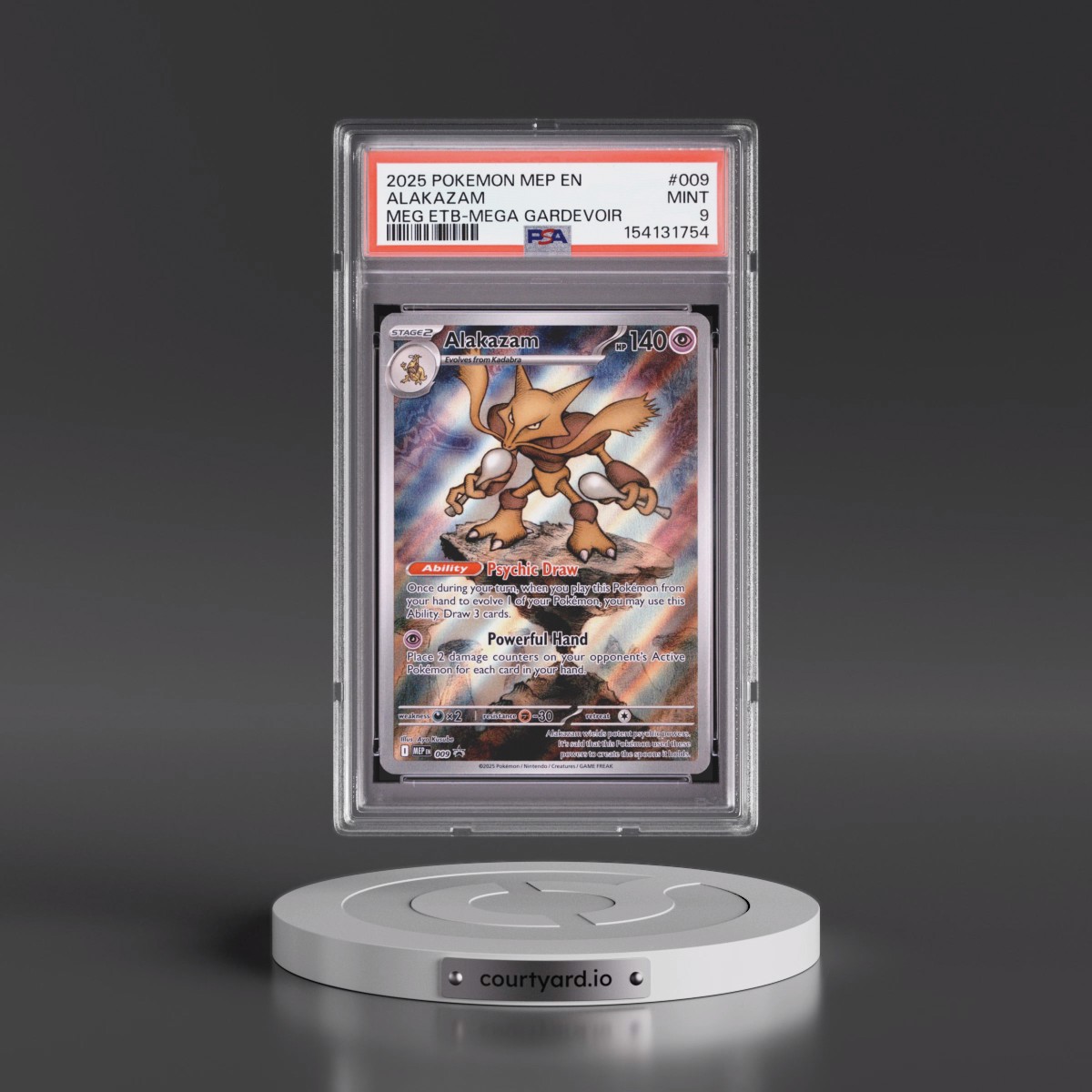 2025 Pokémon Mep EN-Me Black Star Promo #009 Alakazam - Mega Evolution Elite Trainer Box-Mega Gardevoir (PSA 9 MINT)