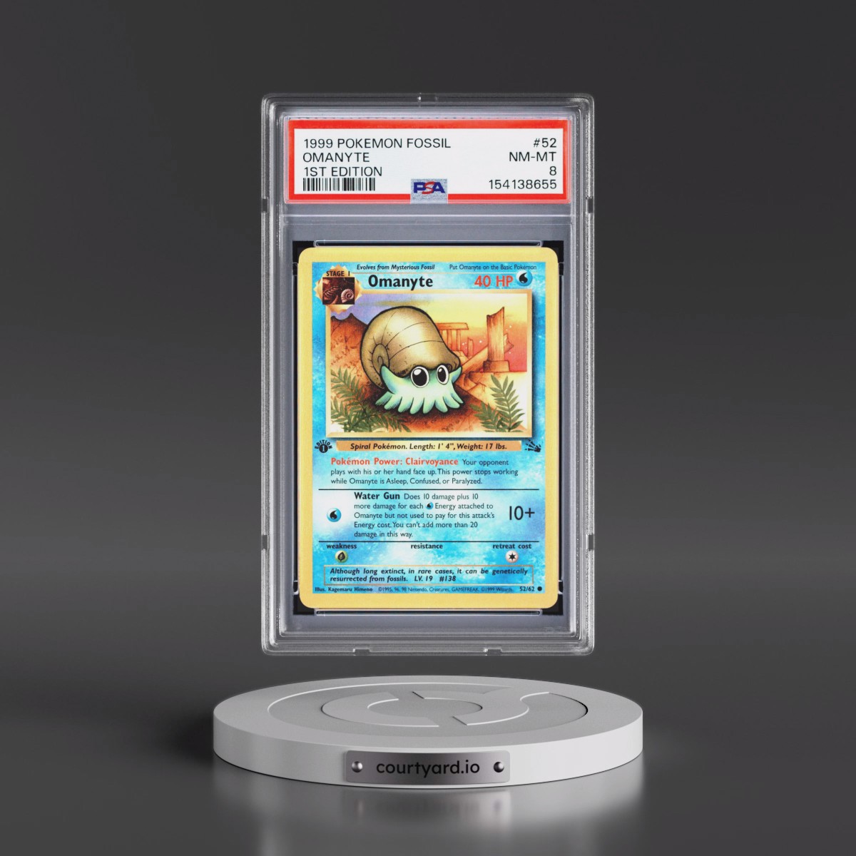 1999 Pokémon Fossil #52 Omanyte - 1st Edition (PSA 8 NM-MT)