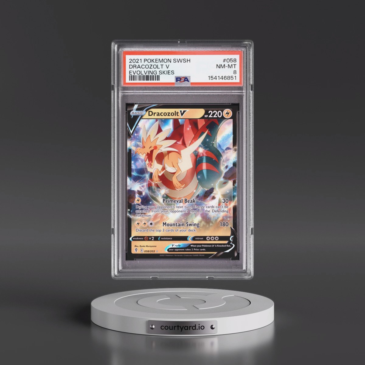 2021 Pokémon Sword & Shield Evolving Skies #058 Dracozolt V - Holo (PSA 8 NM-MT)
