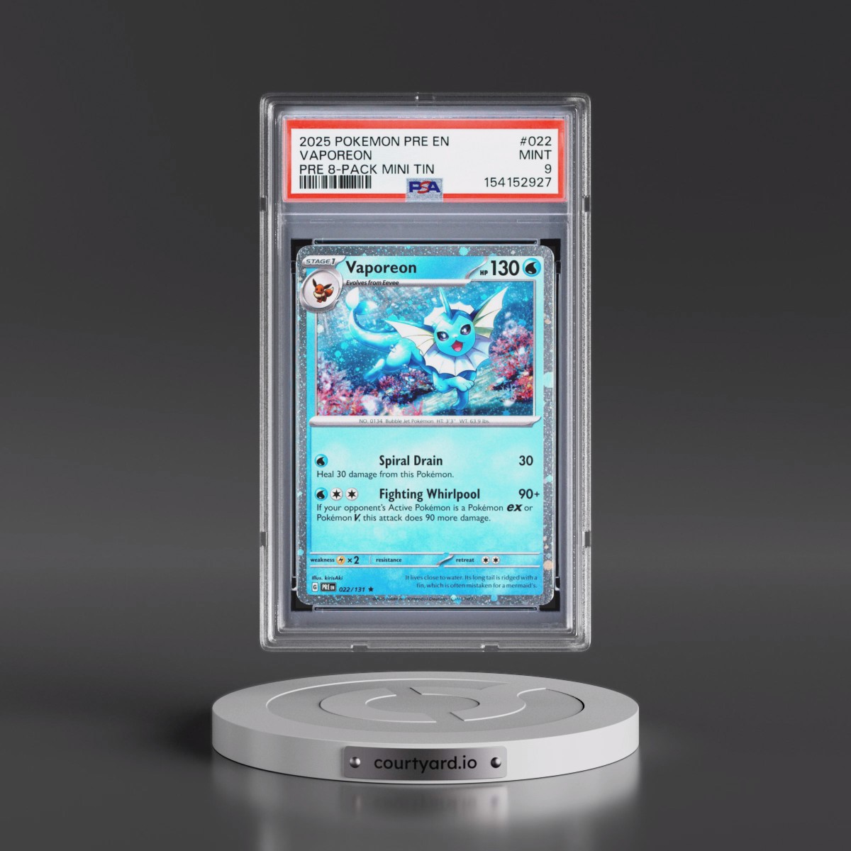 2025 Pokémon Pre EN-Prismatic Evolutions #022 Vaporeon - Prismatic Evolutions 8-Pack Mini Tin (PSA 9 MINT)