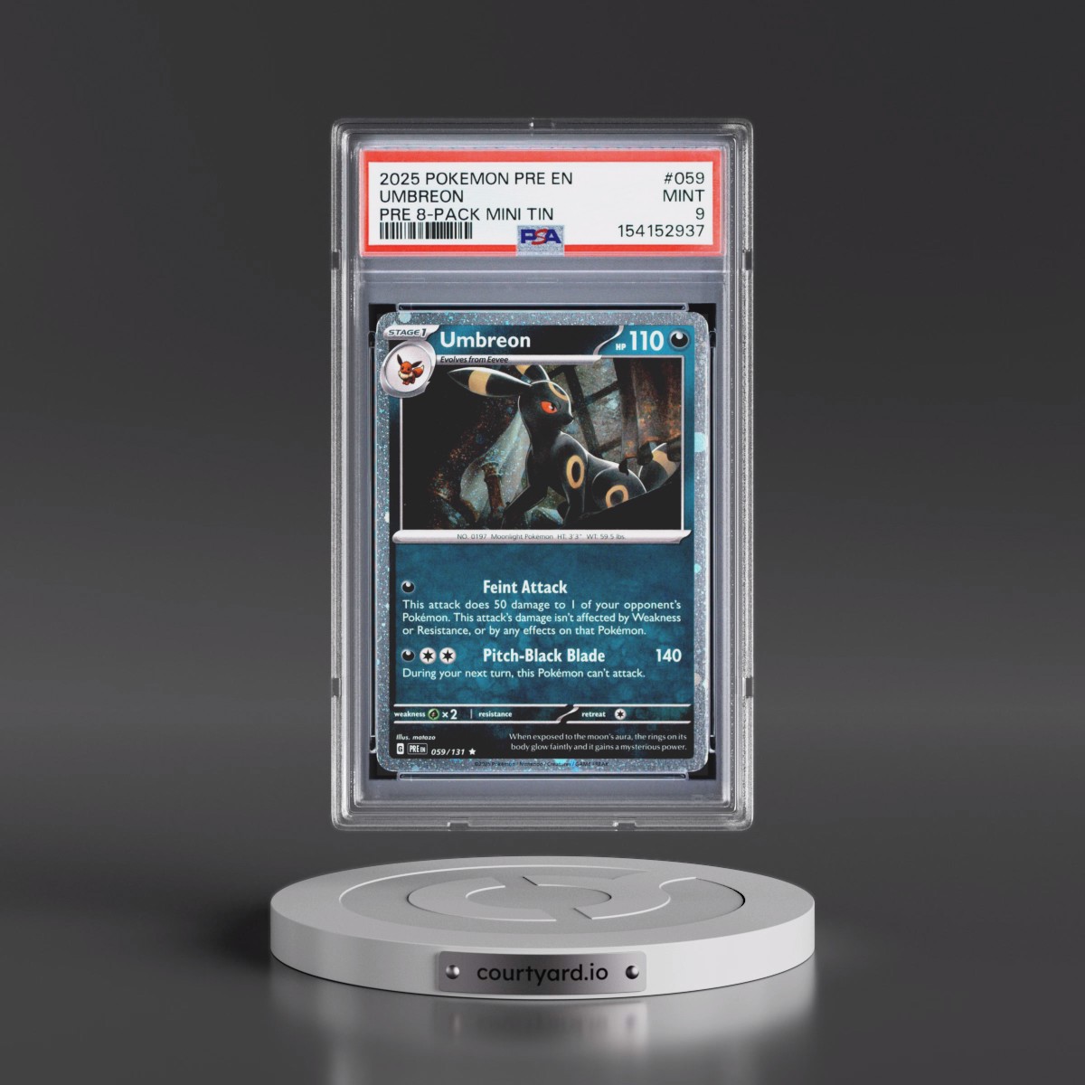 2025 Pokémon Pre EN-Prismatic Evolutions #059 Umbreon - Prismatic Evolutions 8-Pack Mini Tin (PSA 9 MINT)