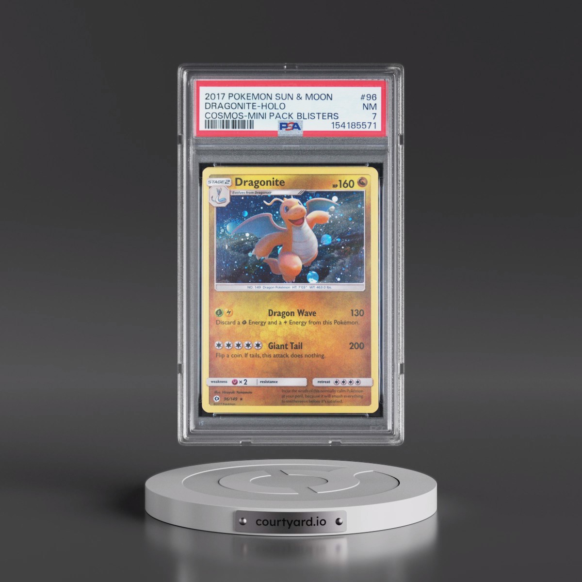 2017 Pokémon Sun & Moon #96 Dragonite - Holo Cosmos-Mini Pack Blisters (PSA 7 NM)