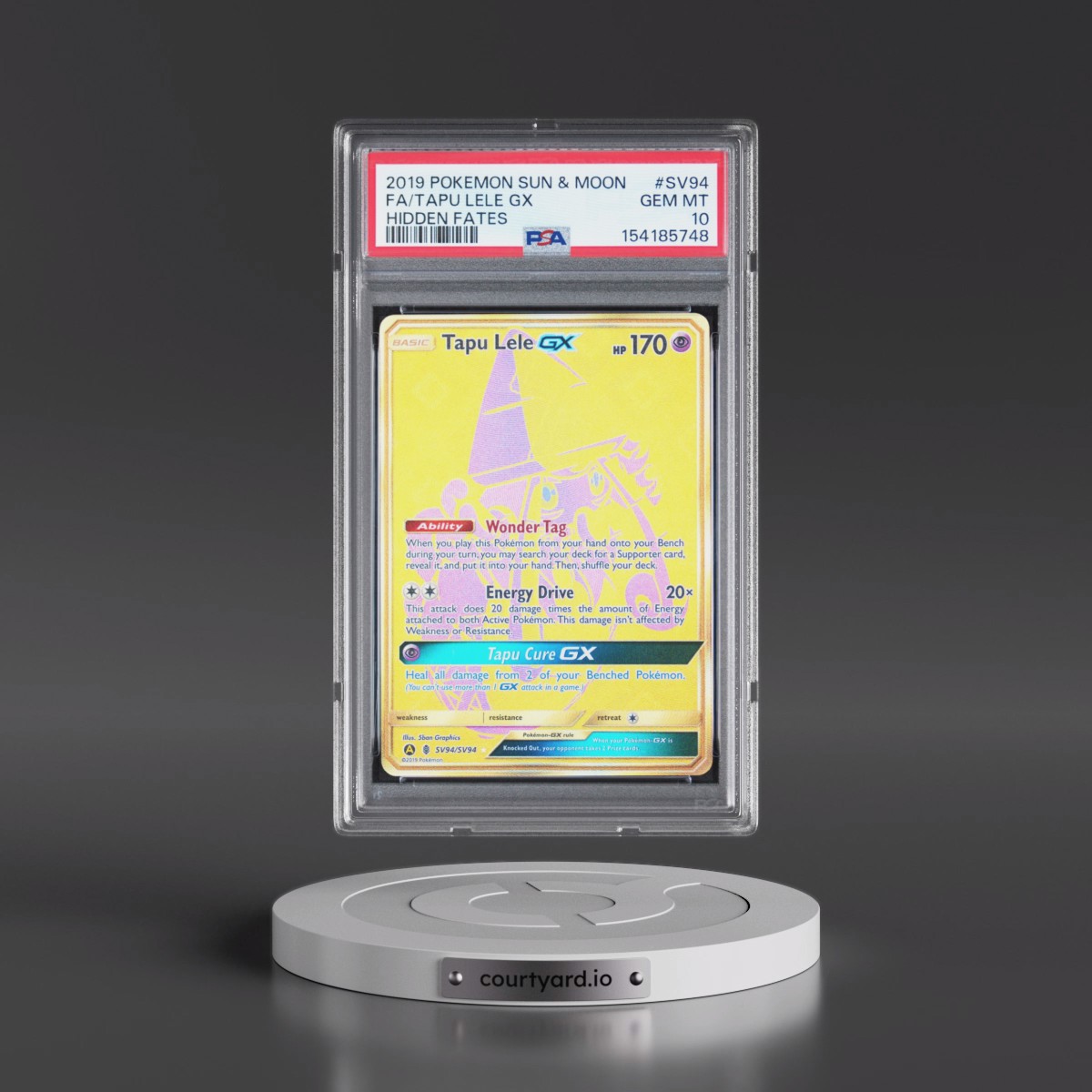 2019 Pokémon Sun & Moon Hidden Fates #SV94 Tapu Lele GX - Holo Full Art (PSA 10 GEM MINT)