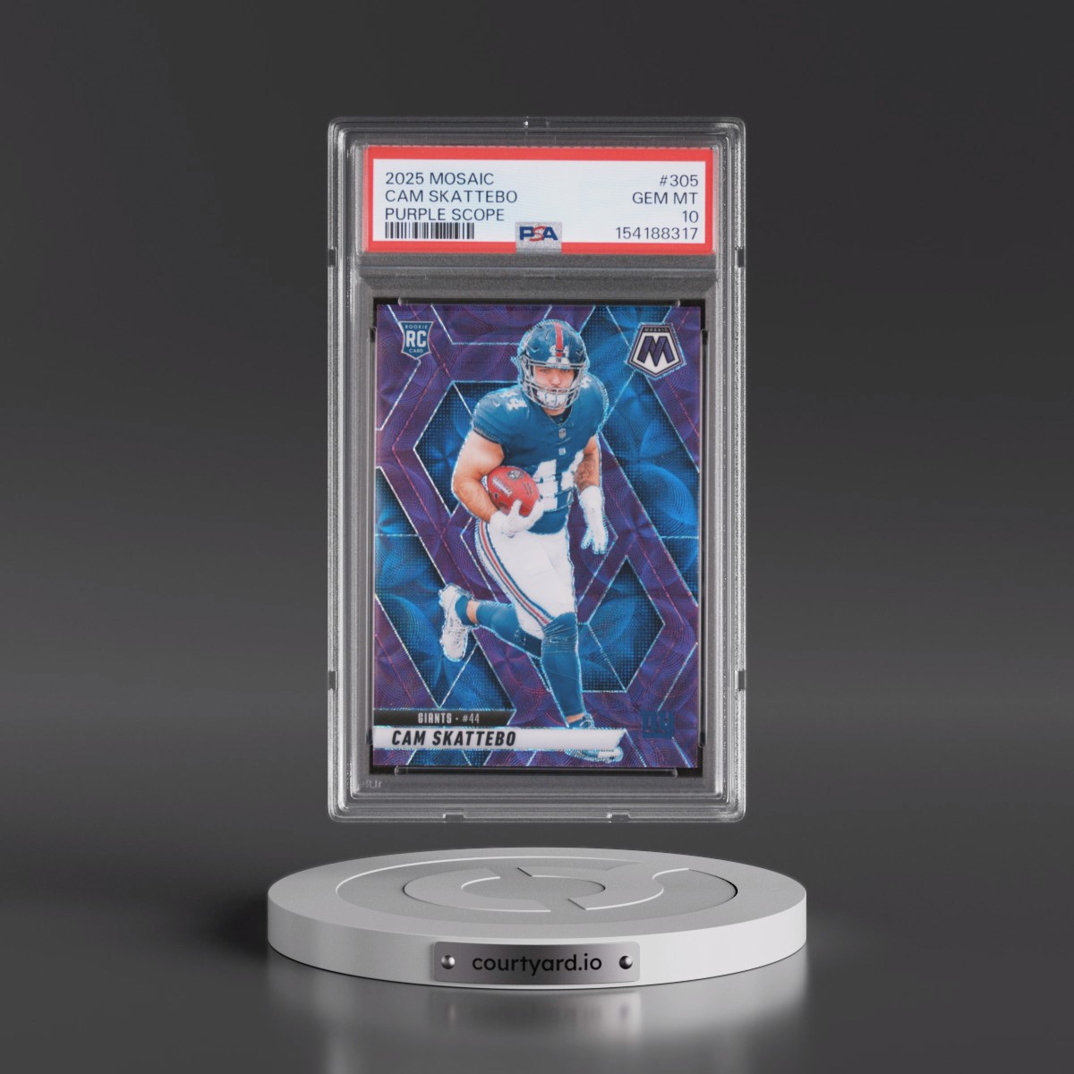 2025 Panini Mosaic #305 Cam Skattebo - Purple Scope (PSA 10 GEM MINT)