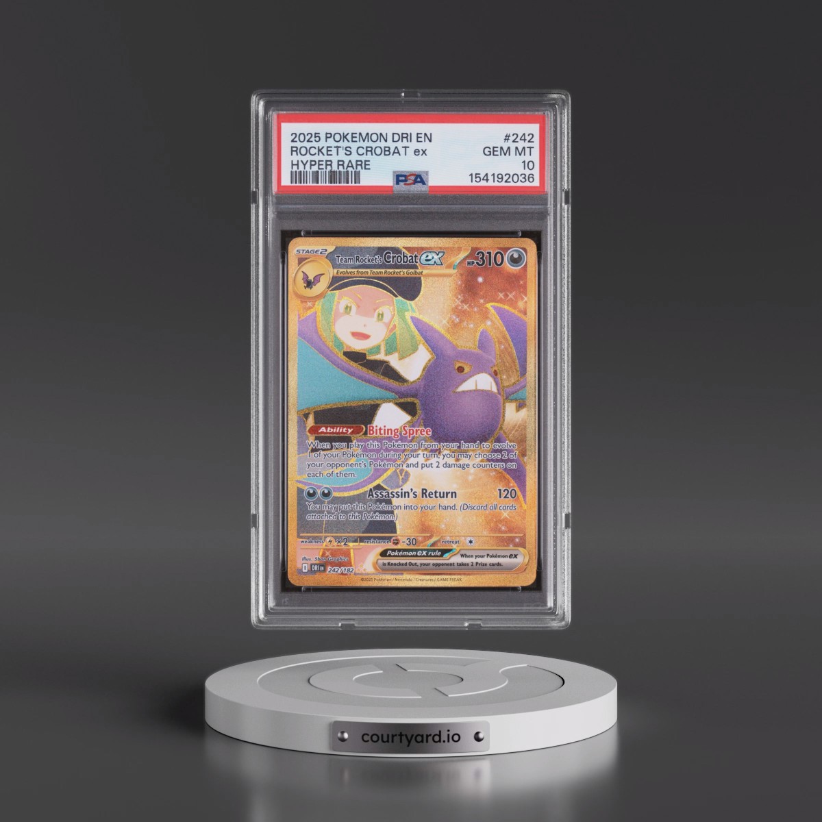 2025 Pokémon Dri EN-Destined Rivals #242 Team Rocket's Crobat EX - Holo Hyper Rare (PSA 10 GEM MINT)