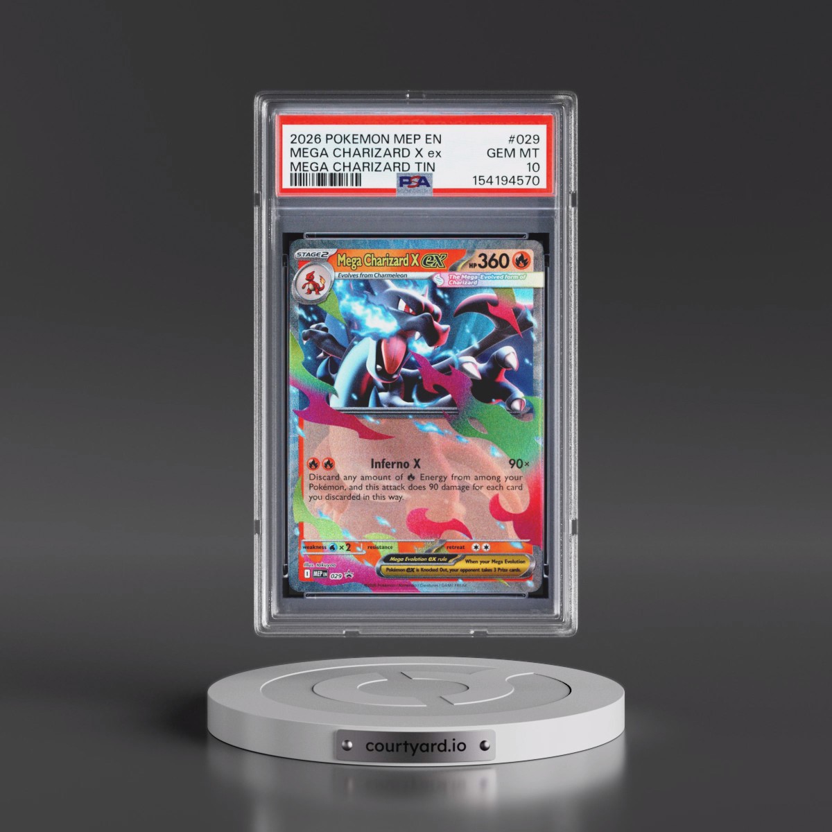2026 Pokémon Mep EN-Me Black Star Promo #029 Mega Charizard X EX - Holo Mega Charizard Tin (PSA 10 GEM MINT)
