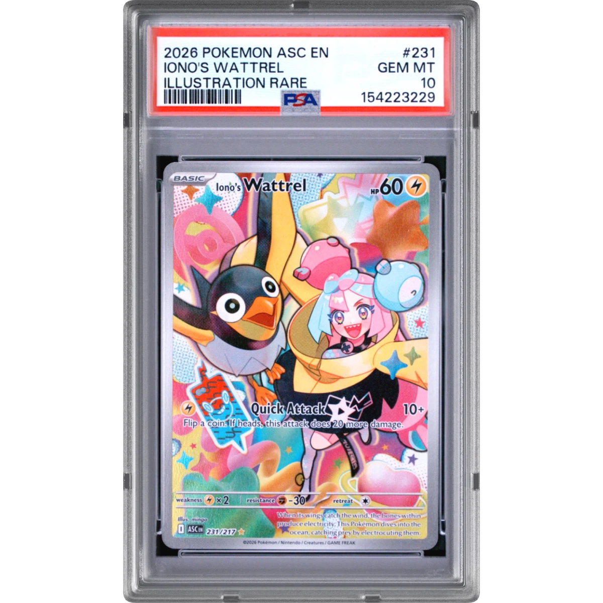 2026 Pokémon Asc EN-Ascended Heroes #231 Iono's Wattrel - Illustration Rare (PSA 10 GEM MINT)