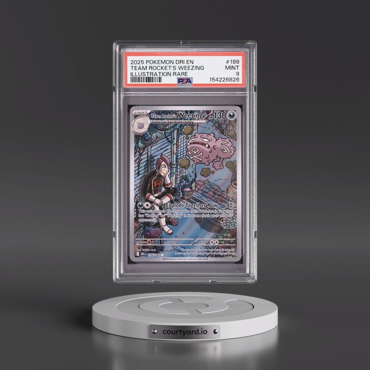 2025 Pokémon Dri EN-Destined Rivals #199 Team Rocket's Weezing - Illustration Rare (PSA 9 MINT)