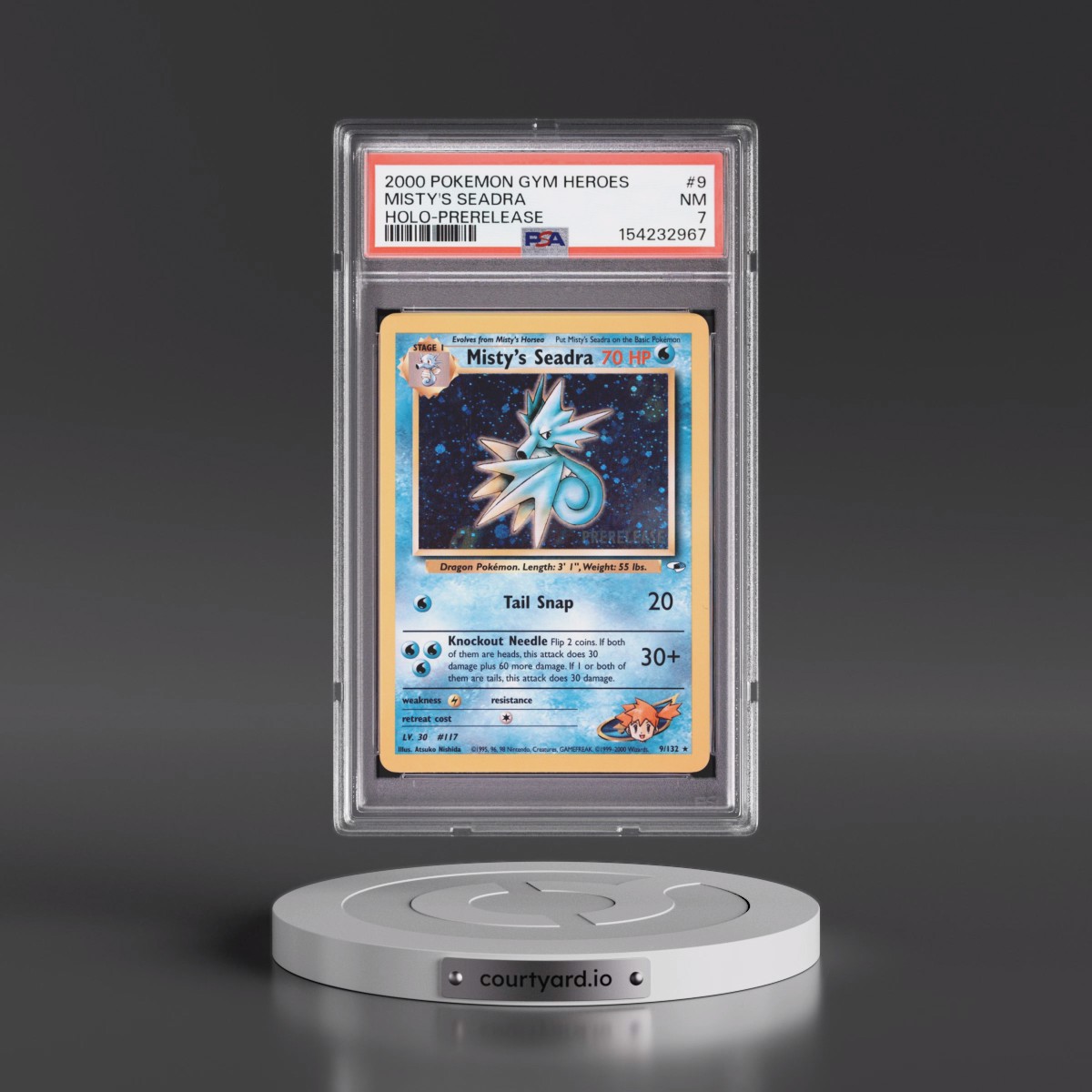 2000 Pokémon Gym Heroes #9 Misty's Seadra - Holo-Prerelease (PSA 7 NM)