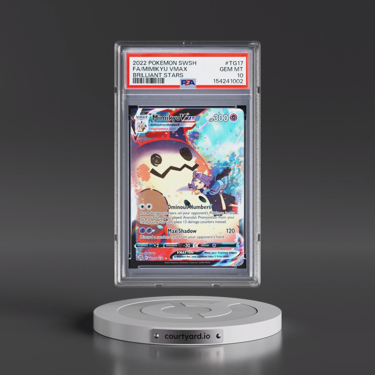 2022 Pokémon Sword & Shield Brilliant Stars #TG17 Mimikyu Vmax - Full Art (PSA 10 GEM MINT)