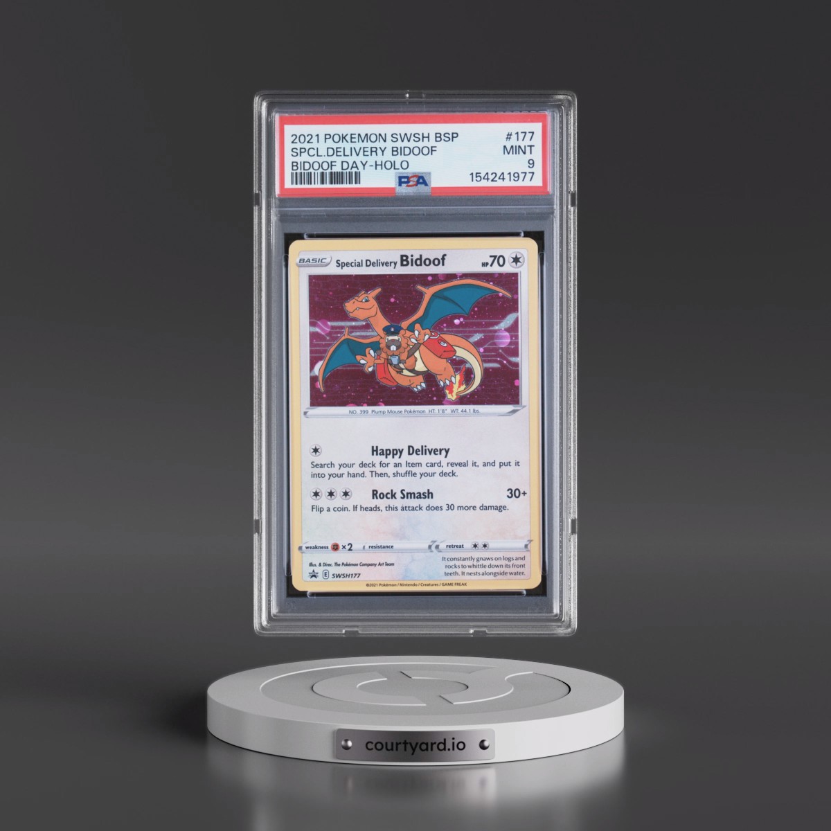 2021 Pokémon Swsh Black Star Promo #177 Special Delivery Bidoof - Holo Bidoof Day (PSA 9 MINT)