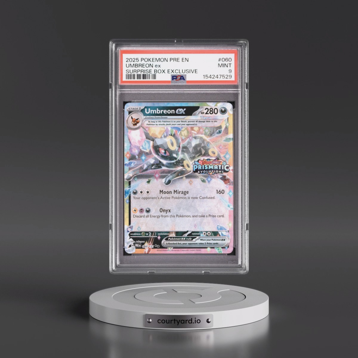 2025 Pokémon Pre EN-Prismatic Evolutions #060 Umbreon EX - Holo Surprise Box Exclusive (PSA 9 MINT)