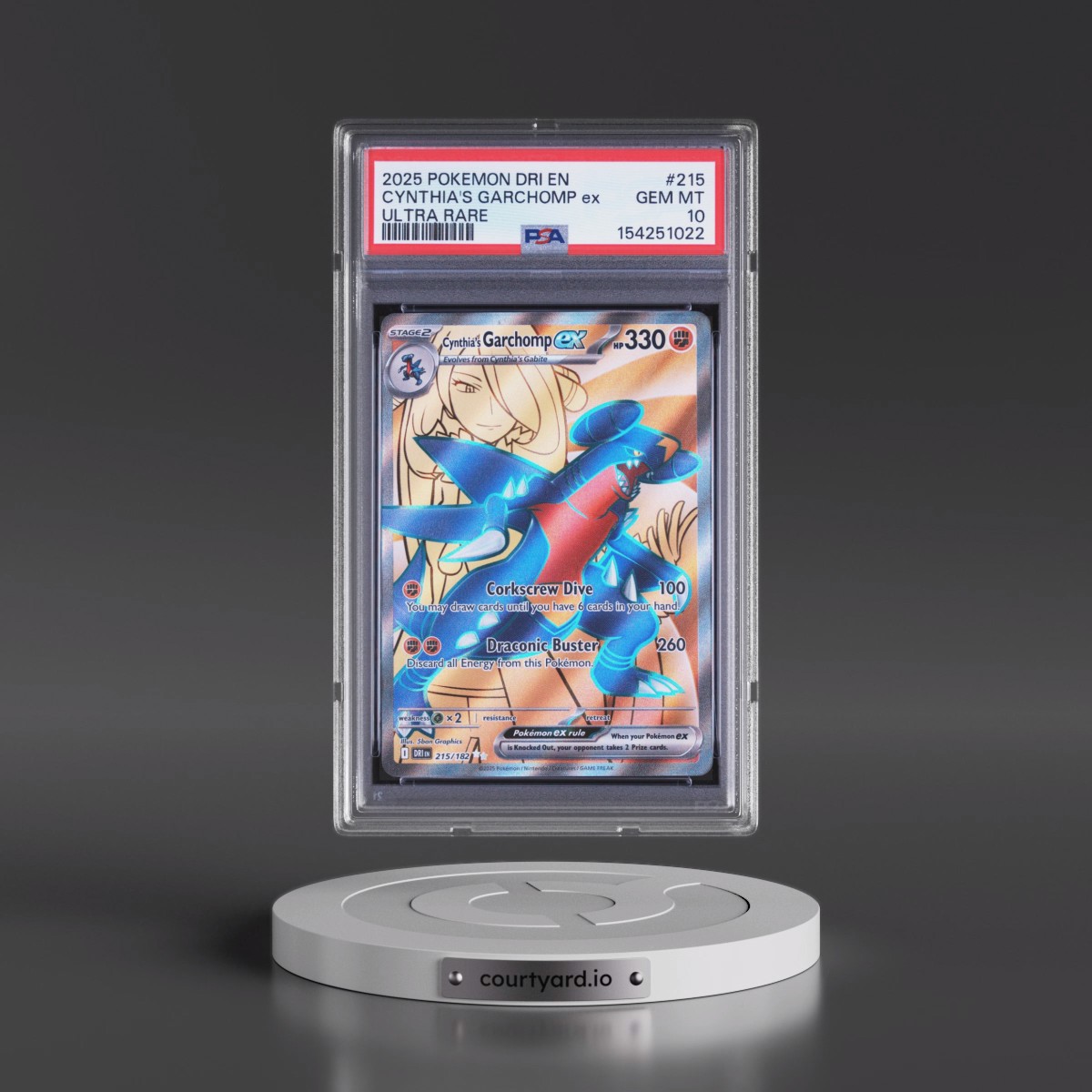 2025 Pokémon Dri EN-Destined Rivals #215 Cynthia's Garchomp EX - Holo Ultra Rare (PSA 10 GEM MINT)