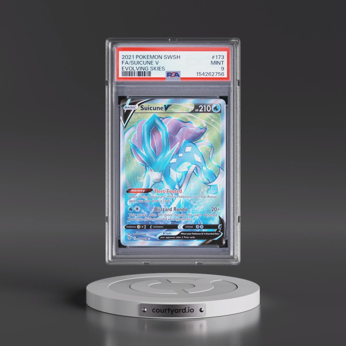 2021 Pokémon Sword & Shield Evolving Skies #173 Suicune V - Holo Full Art (PSA 9 MINT)