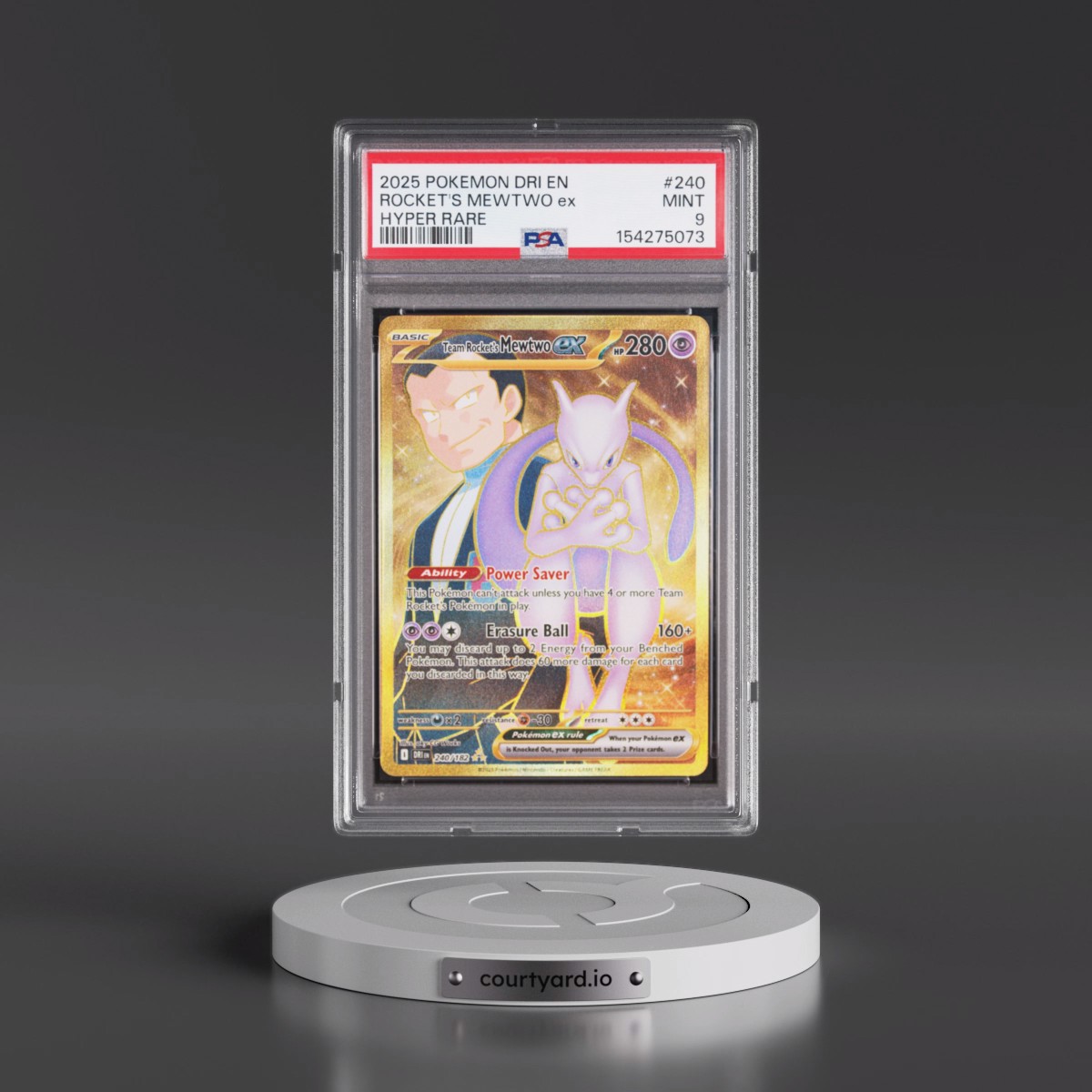 2025 Pokémon Dri EN-Destined Rivals #240 Team Rocket's Mewtwo EX - Holo Hyper Rare (PSA 9 MINT)