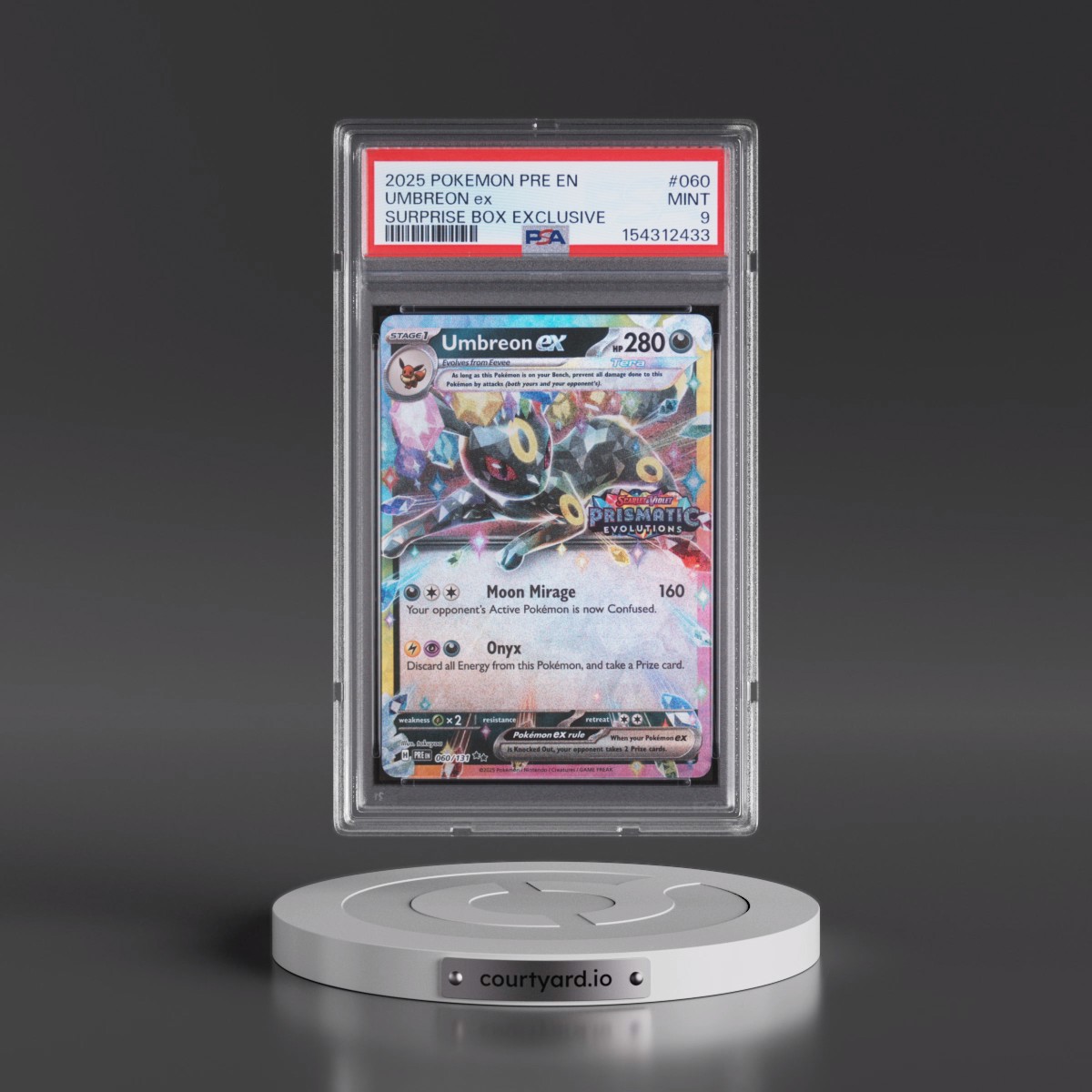 2025 Pokémon Pre EN-Prismatic Evolutions #060 Umbreon EX - Holo Surprise Box Exclusive (PSA 9 MINT)