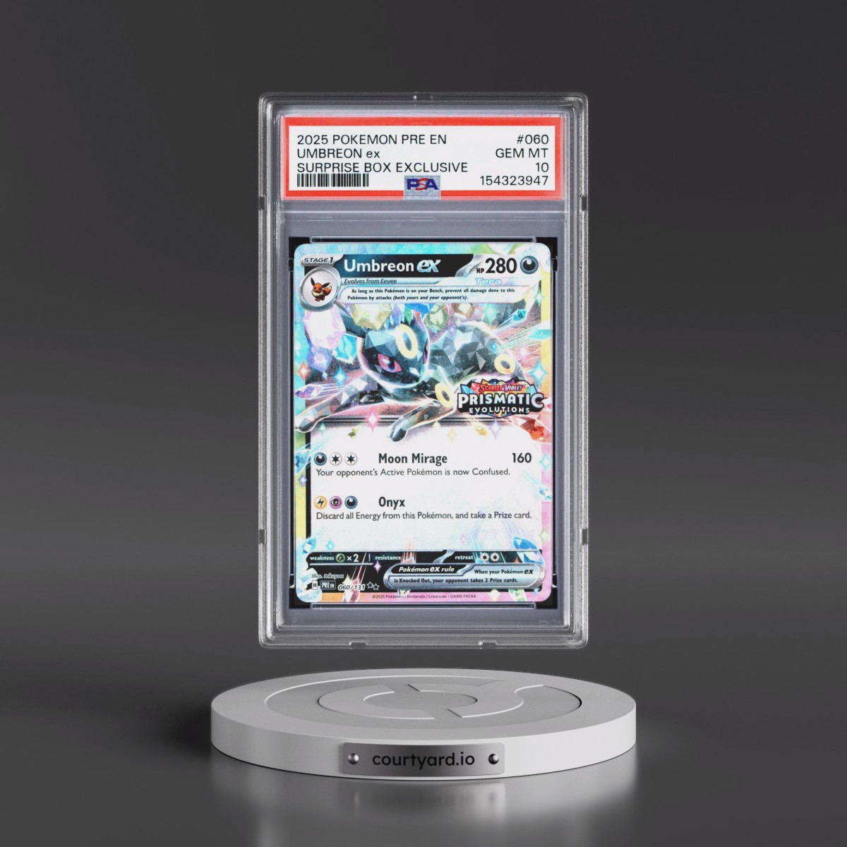 2025 Pokémon Pre EN-Prismatic Evolutions #060 Umbreon EX - Holo Surprise Box Exclusive (PSA 10 GEM MINT)
