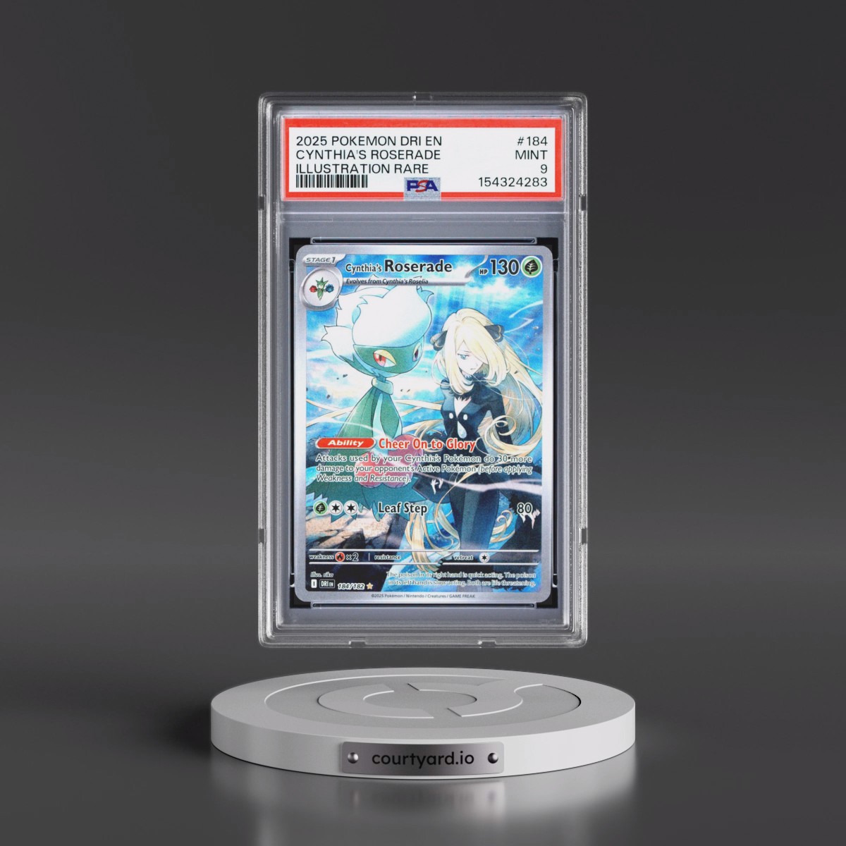 2025 Pokémon Dri EN-Destined Rivals #184 Cynthia's Roserade - Illustration Rare (PSA 9 MINT)