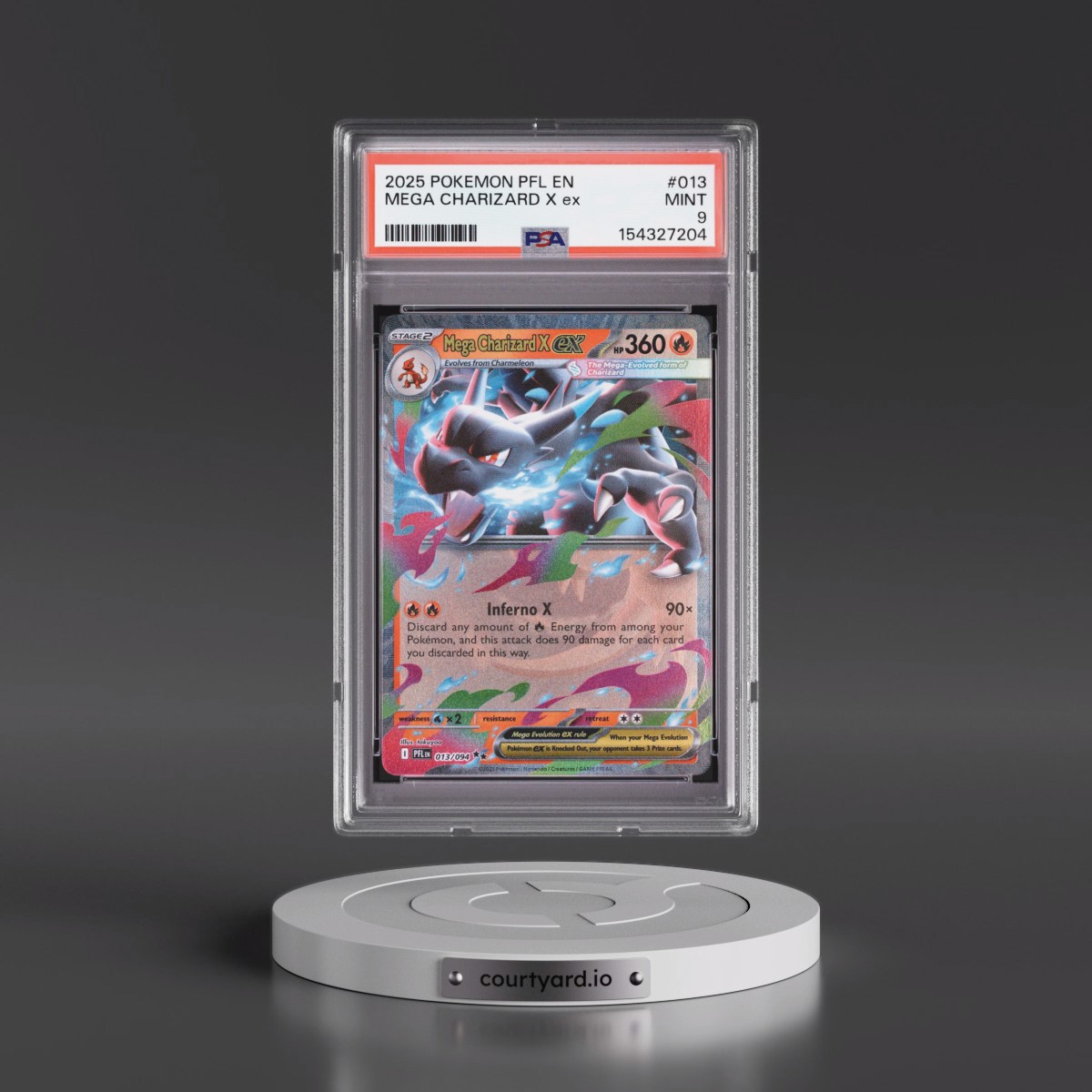 2025 Pokémon Pfl EN-Phantasmal Flames #013 Mega Charizard X EX - Holo (PSA 9 MINT)