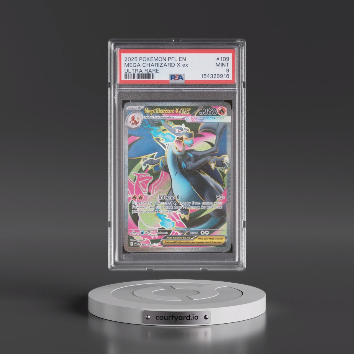 2025 Pokémon Pfl EN-Phantasmal Flames #109 Mega Charizard X EX - Holo Ultra Rare (PSA 9 MINT)