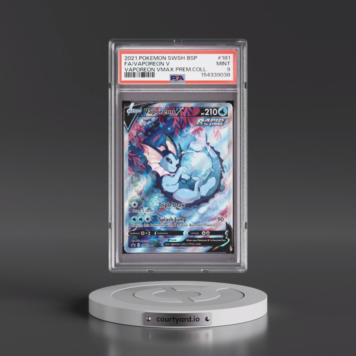 2021 Pokémon Swsh Black Star Promo #181 Vaporeon V - Holo Full Art Vaporeon Vmax Premium Collection (PSA 9 MINT)