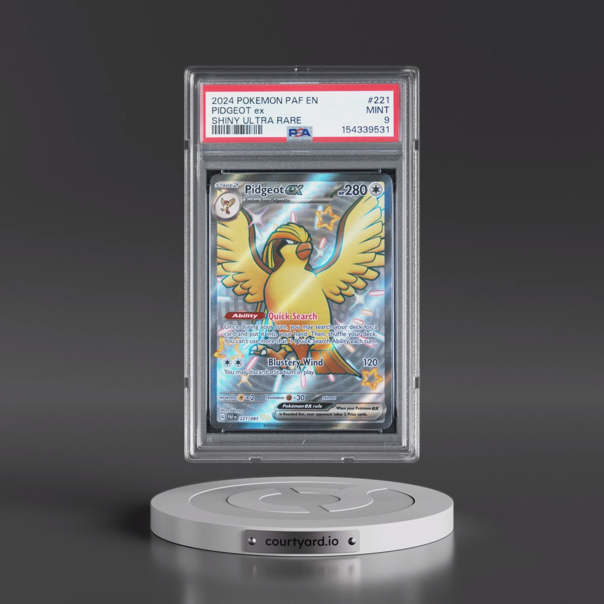 2024 Pokémon Paf EN-Paldean Fates #221 Pidgeot EX - Holo Shiny Ultra Rare (PSA 9 MINT)