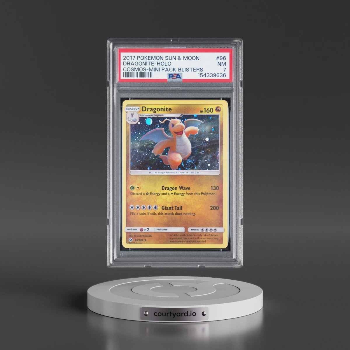 2017 Pokémon Sun & Moon #96 Dragonite - Holo Cosmos-Mini Pack Blisters (PSA 7 NM)