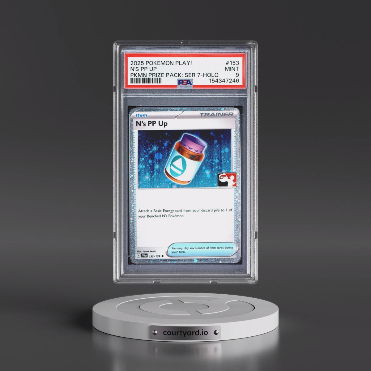2025 Pokémon Play! Pokémon Prize Pack: Series 7 #153 N's PP Up - Holo (PSA 9 MINT)