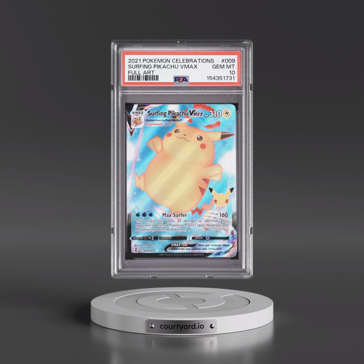 2021 Pokémon Celebrations #009 Surfing Pikachu Vmax - Full Art (PSA 10 GEM MINT)