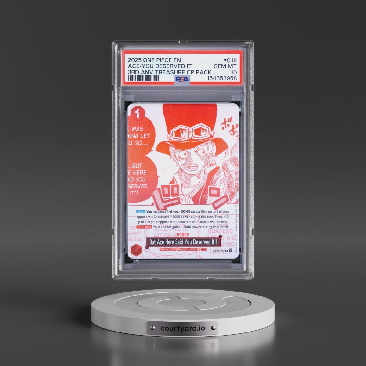 2025 One Piece 3rd Anniversary! One Piece Card Treasure Campaign Pack #019 But Ace Here Said You Deserved It!! (PSA 10 GEM MINT)