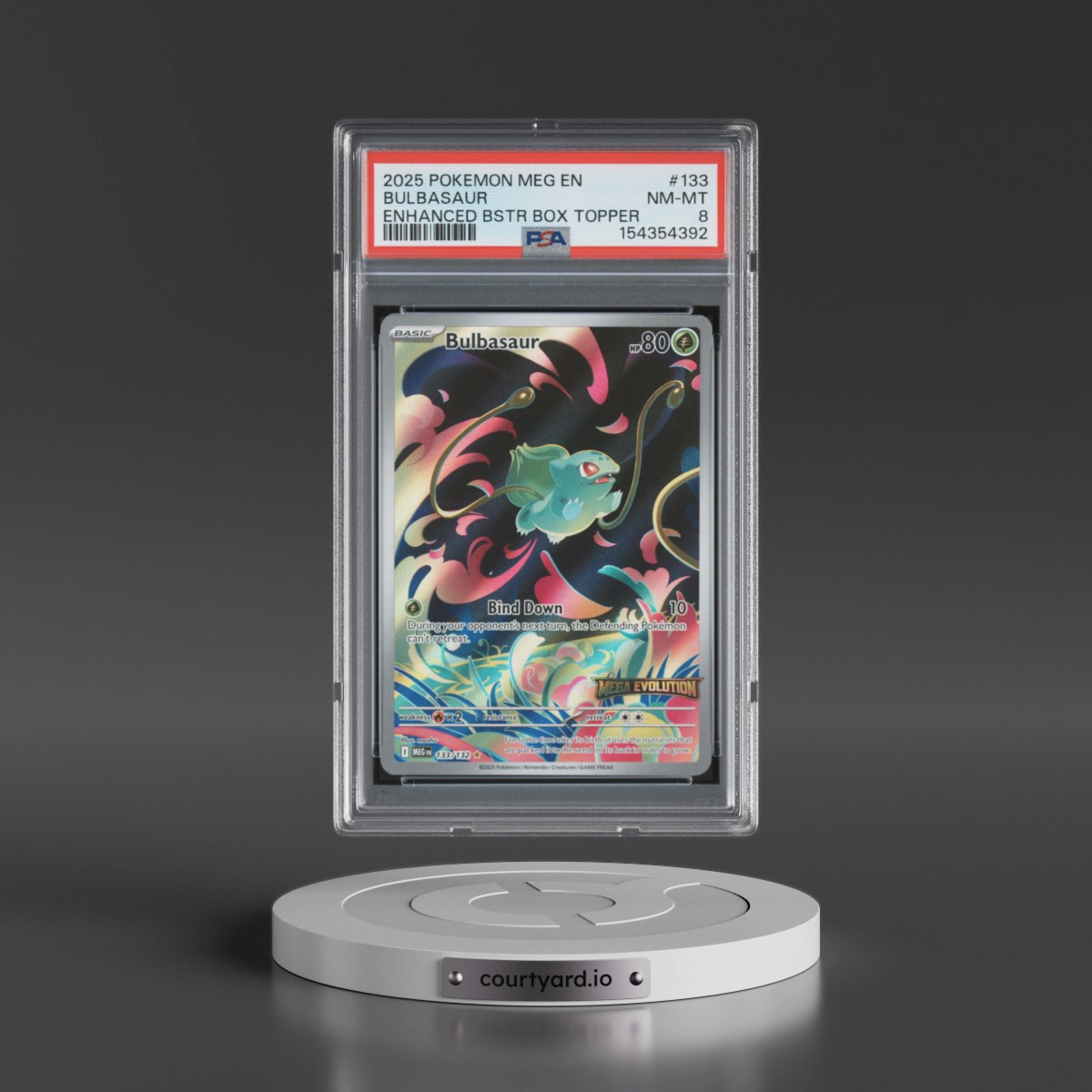 2025 Pokémon Meg EN-Mega Evolution #133 Bulbasaur - Enhanced Booster Box Topper (PSA 8 NM-MT)