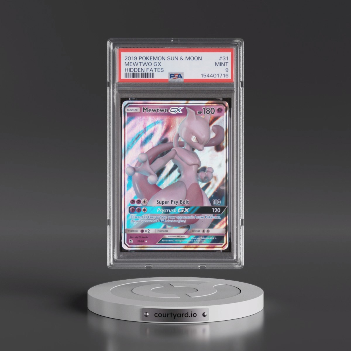 2019 Pokémon Sun & Moon Hidden Fates #31 Mewtwo GX - Holo (PSA 9 MINT)