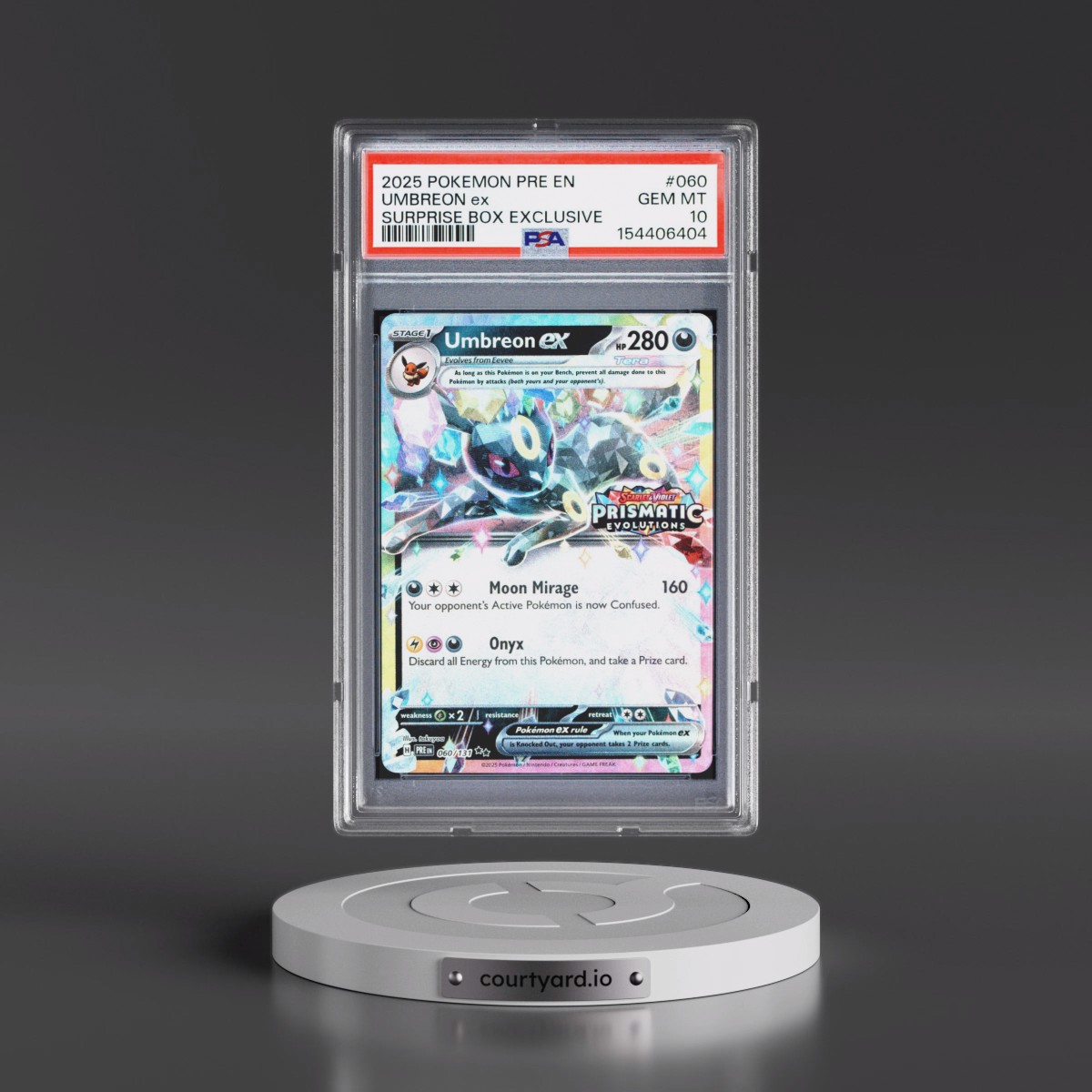 2025 Pokémon Pre EN-Prismatic Evolutions #060 Umbreon EX - Holo Surprise Box Exclusive (PSA 10 GEM MINT)