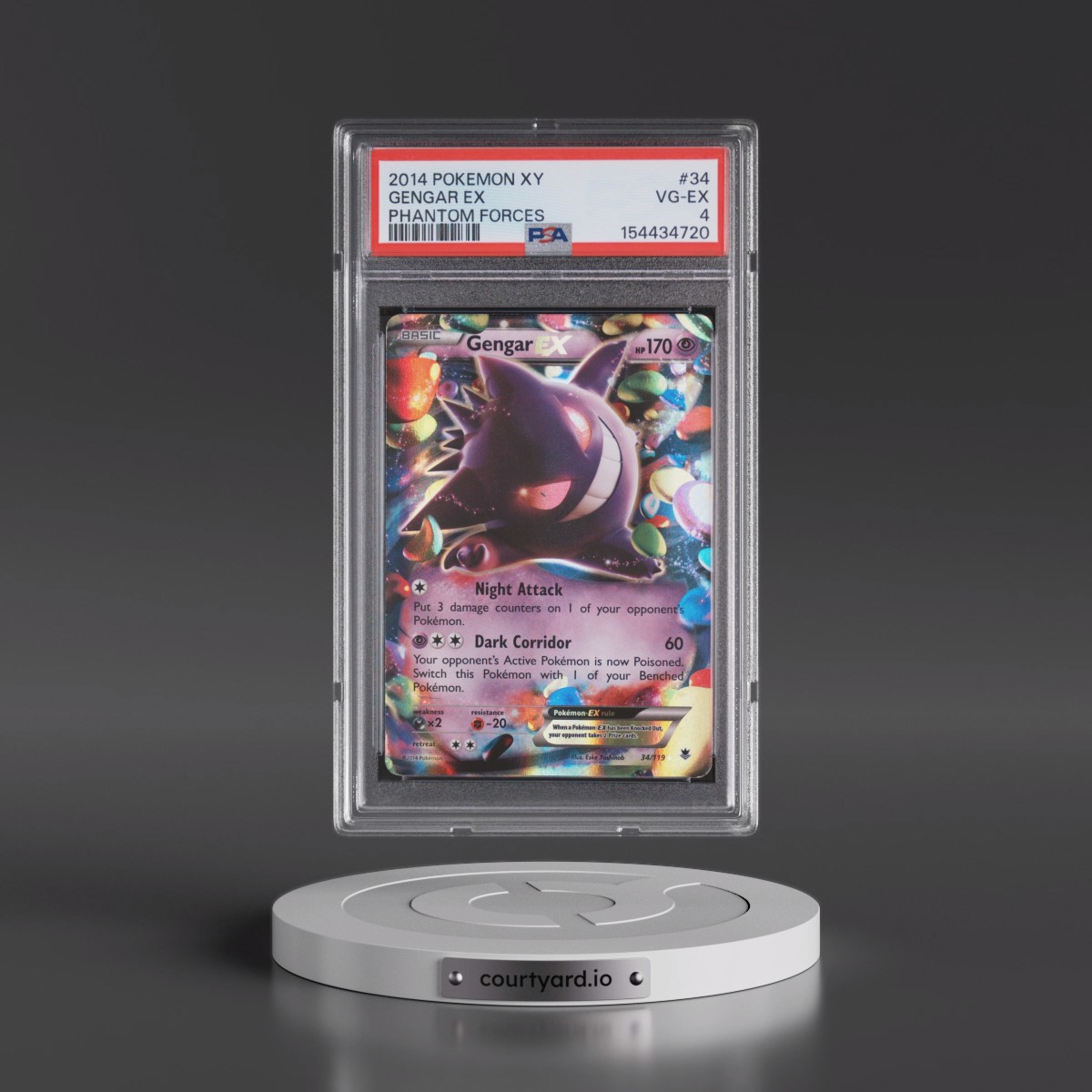 2014 Pokémon XY Phantom Forces #34 Gengar EX - Holo (PSA 4 VG-EX)