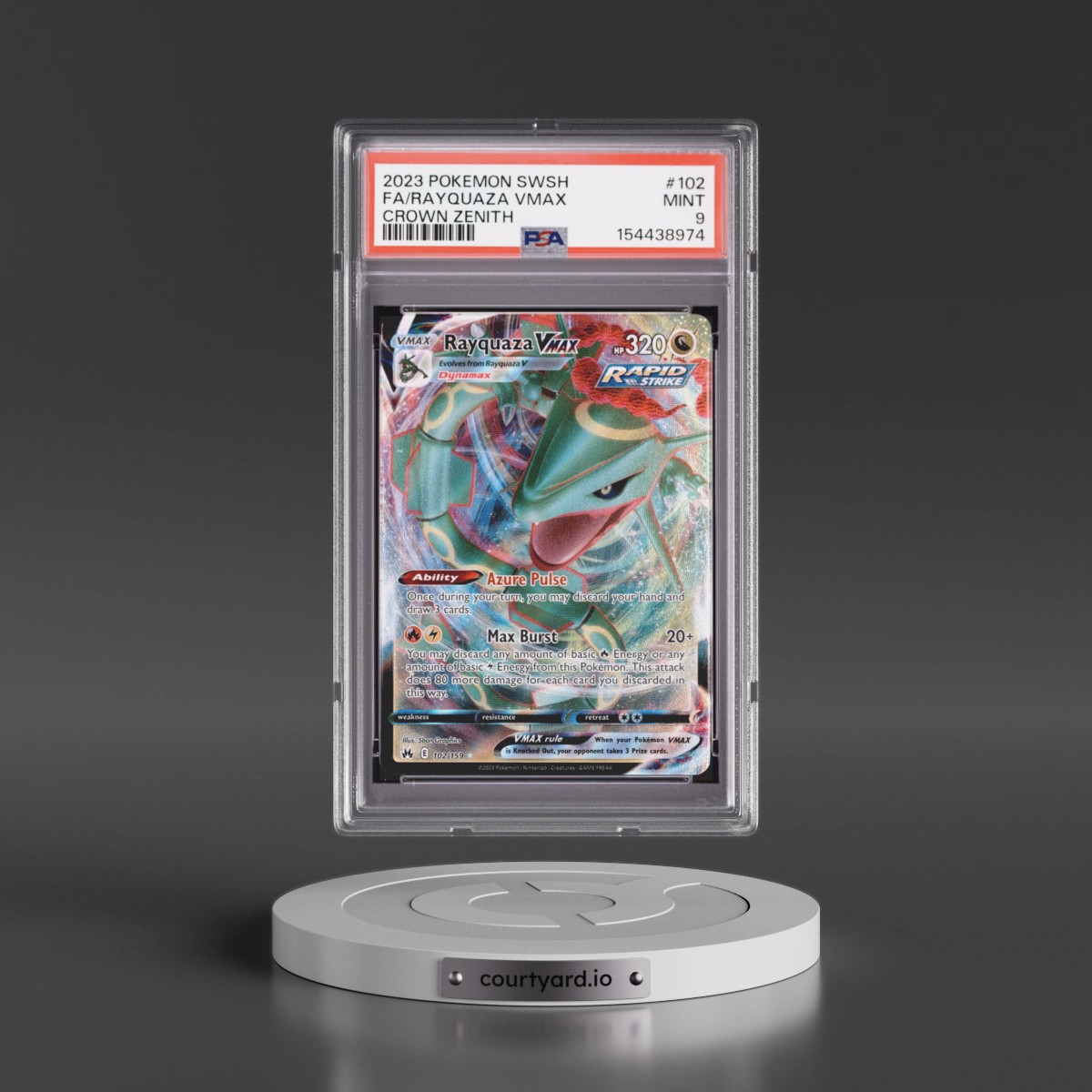 2023 Pokémon Sword and Shield Crown Zenith #102 Rayquaza Vmax - Full Art (PSA 9 MINT)